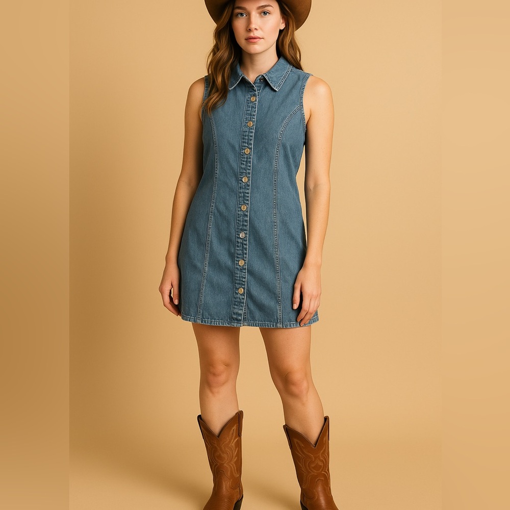 GAP Denim Sleeveless Button-Front Mini Dress in Blue